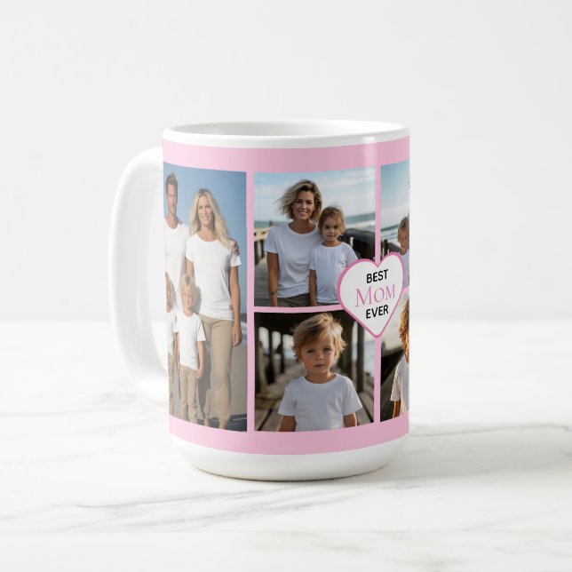 Bästa Mamma någonsin-personlig rosa 6-fotomall Kaffemugg (Framsida vänster)
