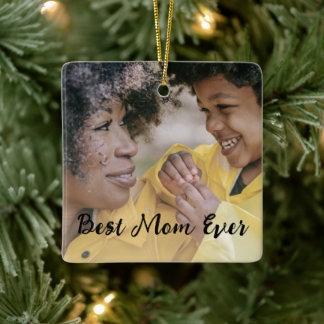 Bästa mamma någonsin Personliga barnnamn Två foton Julgransprydnad Keramik