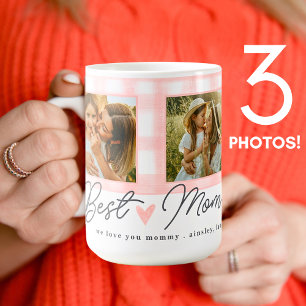 Bästa Mamma någonsin Photo Mor Gingham Cute-skript Kaffemugg