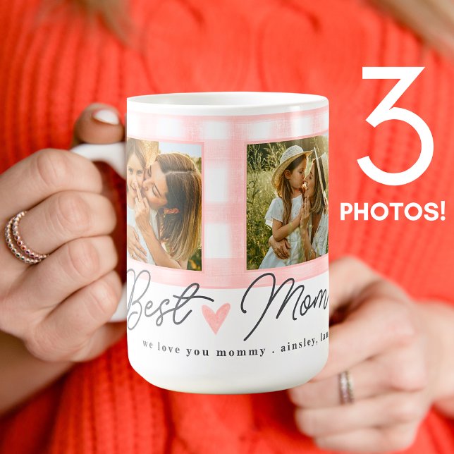 Bästa Mamma någonsin Photo Mor Gingham Cute-skript Kaffemugg (Skapare uppladdad)