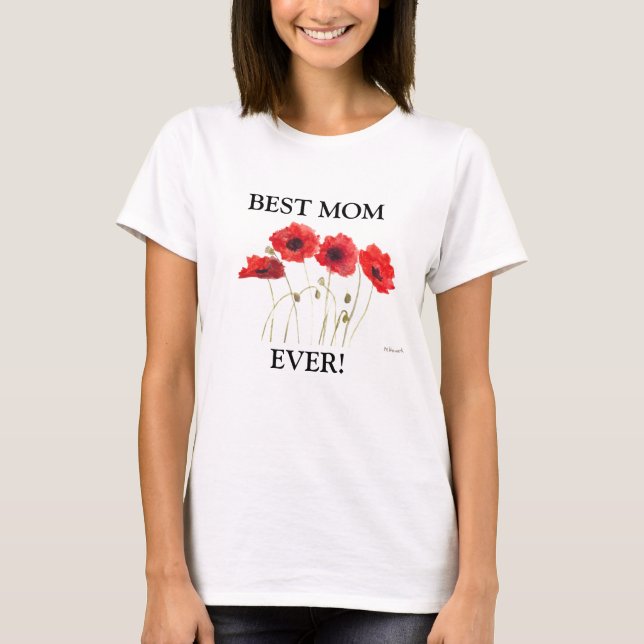 Bästa Mamma någonsin Poppies vattenfärgsröd T-skir T Shirt (Framsida)
