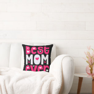 Bästa Mamma någonsin Quirky Heart Rosa White Black Kudde
