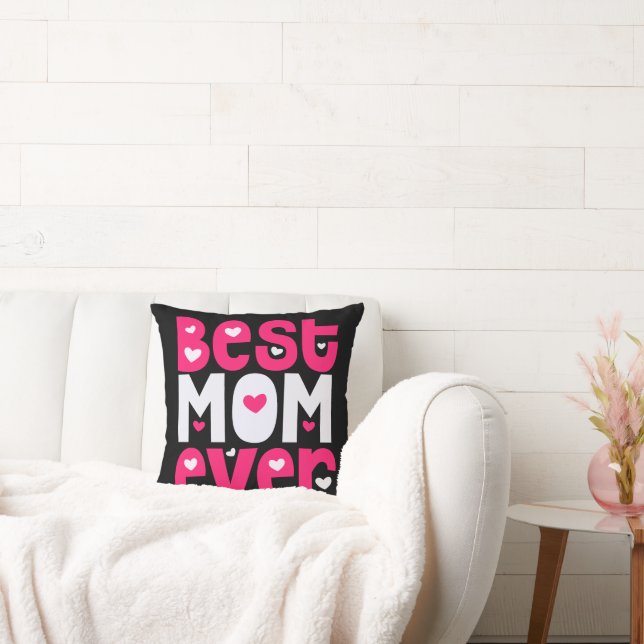 Bästa Mamma någonsin Quirky Heart Rosa White Black Kudde (Soffa)