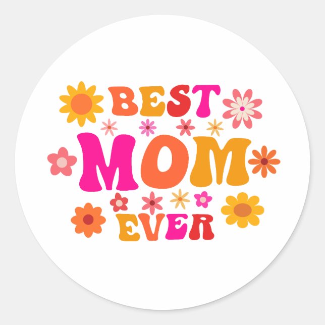 Bästa Mamma någonsin Retro Groovy Blommigt Mors da Runt Klistermärke (Framsida)