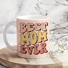 "Bästa Mamma någonsin" Retro  Rosa White Daisy Kaffemugg