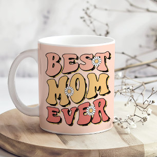 "Bästa Mamma någonsin" Retro  Rosa White Daisy Kaffemugg
