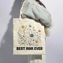 Bästa Mamma någonsin Retro Wildblomma Tote Bag för