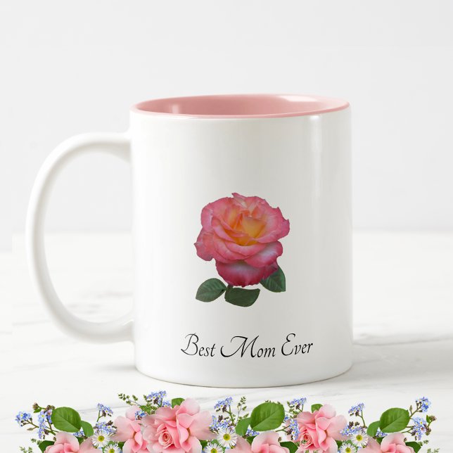 Bästa Mamma någonsin Ro blomma och Monogram Två-Tonad Mugg (Skapare uppladdad)