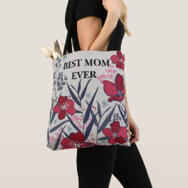Bästa mamma någonsin - Röda och Rosa blommönster Tygkasse