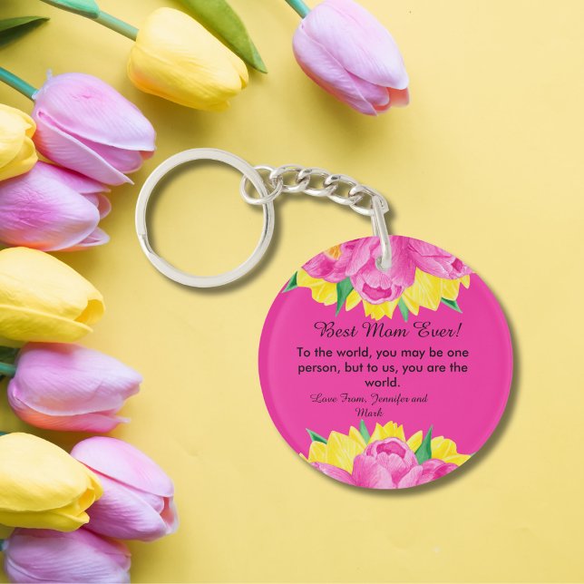 Bästa Mamma någonsin! Rosa Akrylnyckelkedja (Best Mom Ever! Pink Acrylic Keychain)