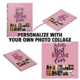 Bästa mamma någonsin Rosa Blommig Fotokollage Anteckningsbok