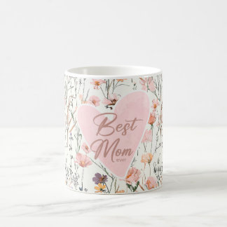 Bästa mamma någonsin Rosa blommig hjärtkaffemug Kaffemugg