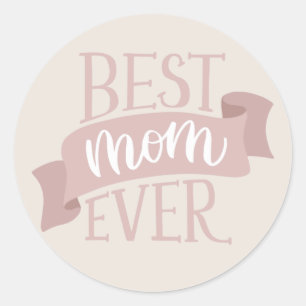 Bästa mamma någonsin. Rosa blommigt brev mors dag Runt Klistermärke