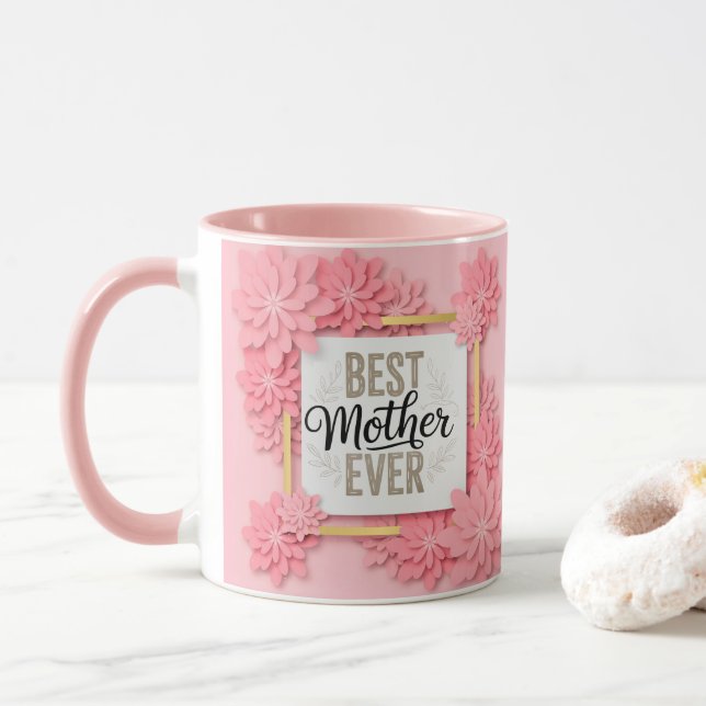 "Bästa mamma någonsin" Rosa blommor I Morsdag pres Mugg (Med munk)