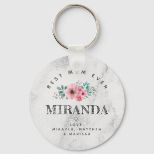 Bästa mamma någonsin rosa blommor marmorbakgrund nyckelring