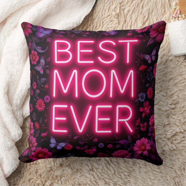 Bästa Mamma någonsin Rosa Flowers Neon Färg Kudde (Filt)
