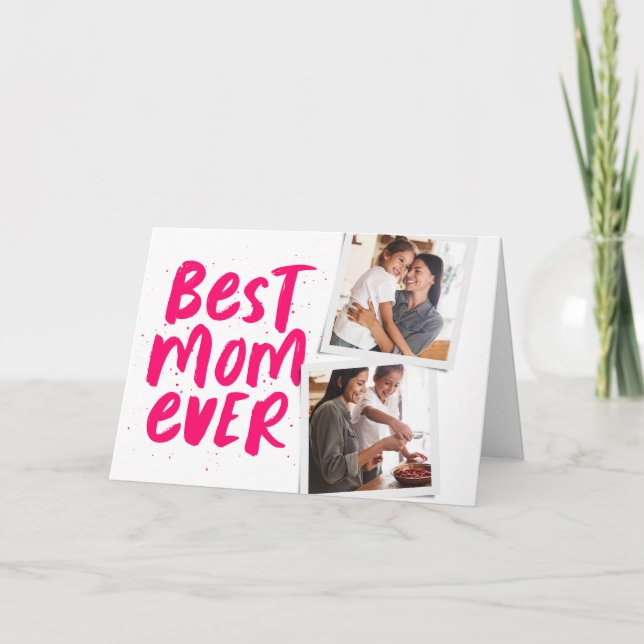 Bästa mamma någonsin rosa foto Mors dag-kort Kort (Framsida)