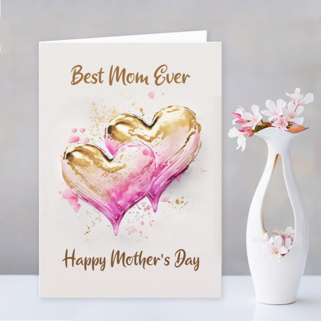 Bästa Mamma någonsin Rosa Guld Hearts Mors dag Helgkort (Skapare uppladdad)