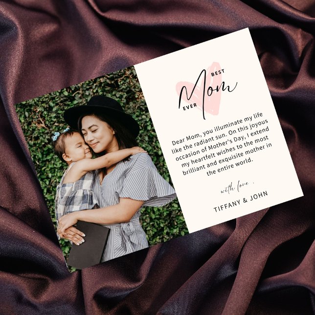 Bästa mamma någonsin Rosa hjärta Script Söt meddel Julkort (Skapare uppladdad)