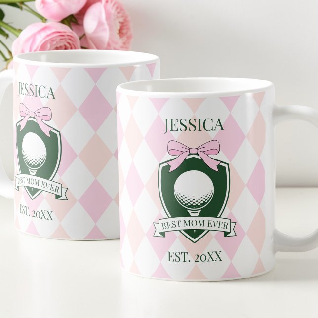 Bästa mamma någonsin Rosa modern dam golfare mors  Kaffemugg (Best Mom Ever Pink Modern Lady Golfer Mother's Day Coffee Mug)