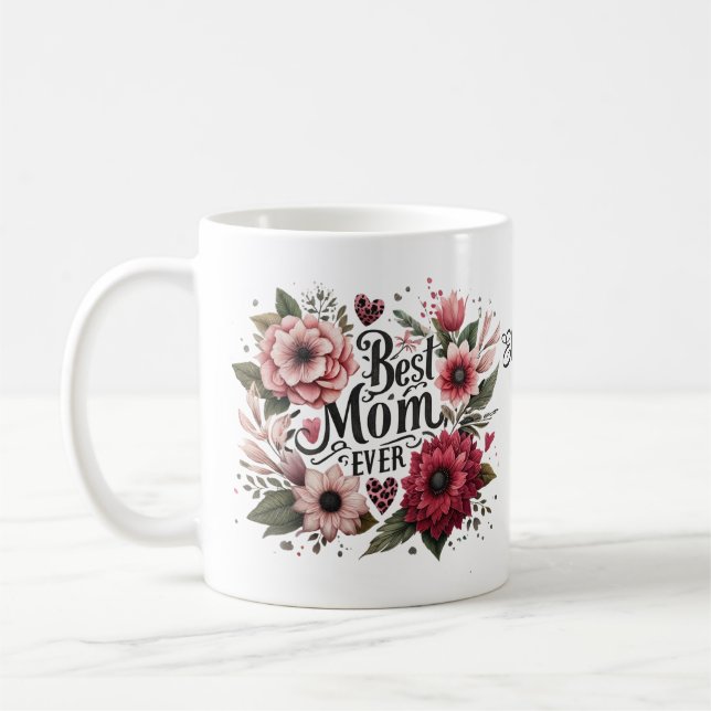 Bästa Mamma någonsin Rosa och Personlig för Röd Bl Kaffemugg (Vänster)