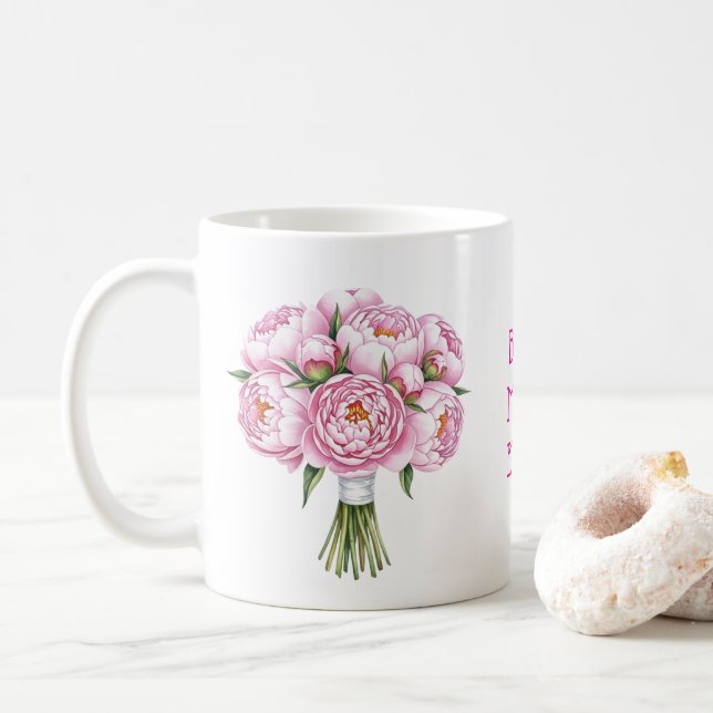 Bästa Mamma någonsin Rosa Peony Bouquet Mors dag Kaffemugg (Med munk)