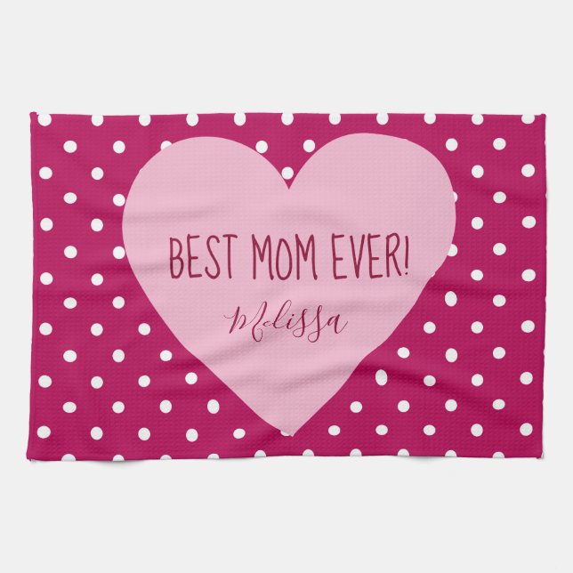 Bästa Mamma någonsin rosa polka dots Kökshandduk (Horisontell)