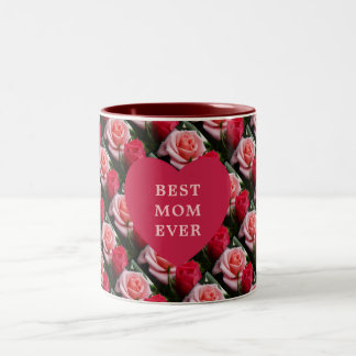 Bästa Mamma någonsin Rosa Red Blommönster Heart Två-Tonad Mugg