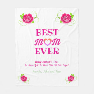 Bästa Mamma någonsin Rosa ros Heart Mors dag Gift Fleecefilt