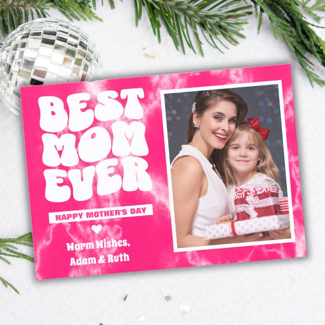 Bästa Mamma någonsin Rosa Tie Dye Photo Mors dag Kort (Skapare uppladdad)