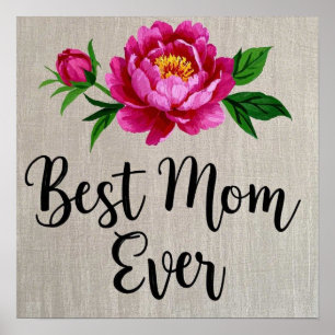 Bästa Mamma någonsin Rosa vattenfärgsblomma Poster
