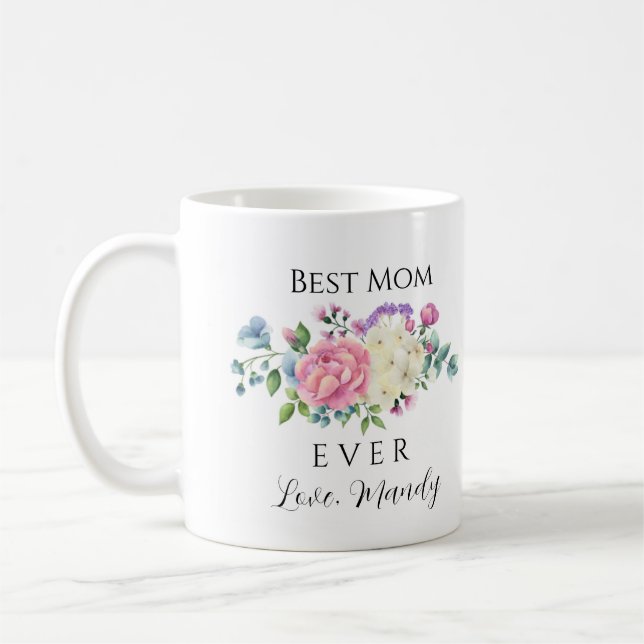 Bästa Mamma någonsin Rosa & vit Blommigt Kaffemugg (Vänster)
