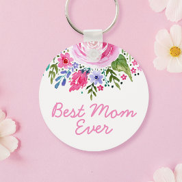 Bästa Mamma någonsin Rosa Watercolor Blommigt Mors Nyckelring