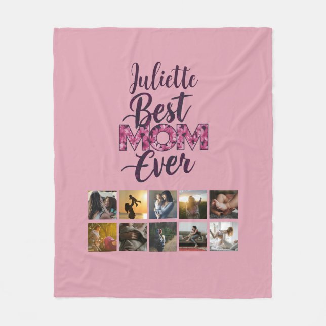 Bästa mamma någonsin Skript Rosa Blommig Fotokolla Fleecefilt (Framsidan)