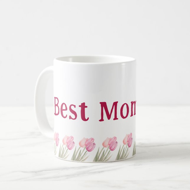Bästa mamma någonsin Soft Pink Blommig Mors dag  Kaffemugg (Framsida vänster)