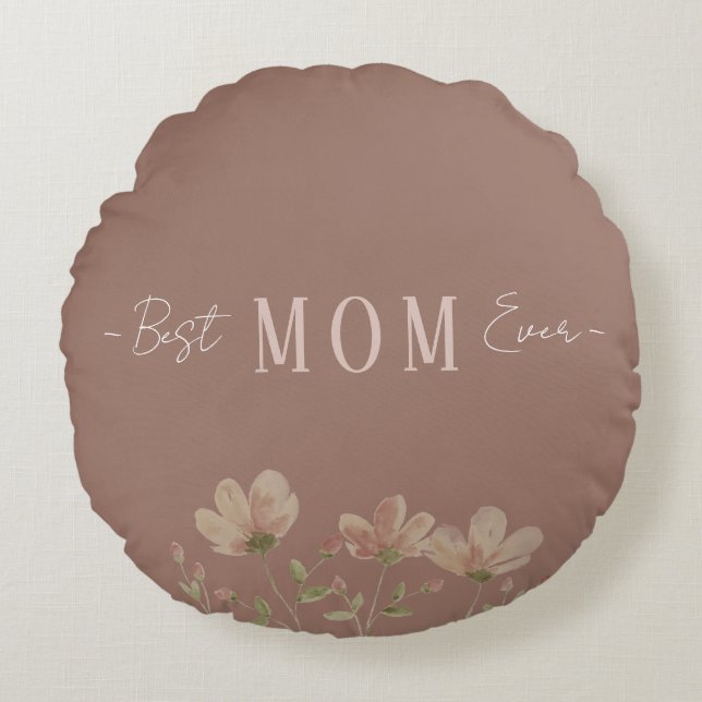 Bästa mamma någonsin, söt, minimalistisk, blommöns rund kudde (Framsidan)