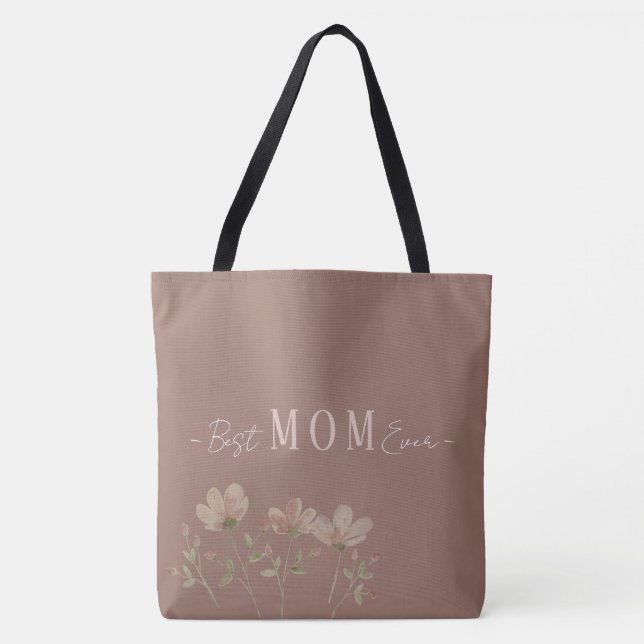 Bästa mamma någonsin, söt, minimalistisk, blommöns tygkasse (Framsida)