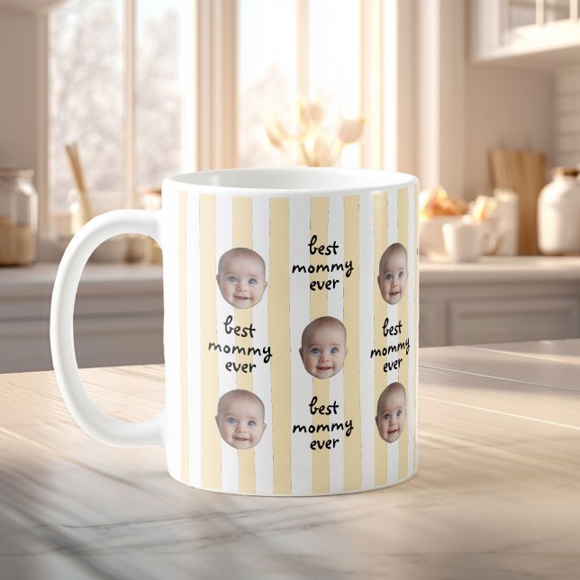 Bästa Mamma Någonsin Söt Randig Bebis Ansikte Foto Kaffemugg (Skapare uppladdad)