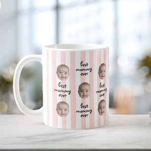 Bästa Mamma Någonsin Söt Randig Bebis Ansikte Foto Kaffemugg