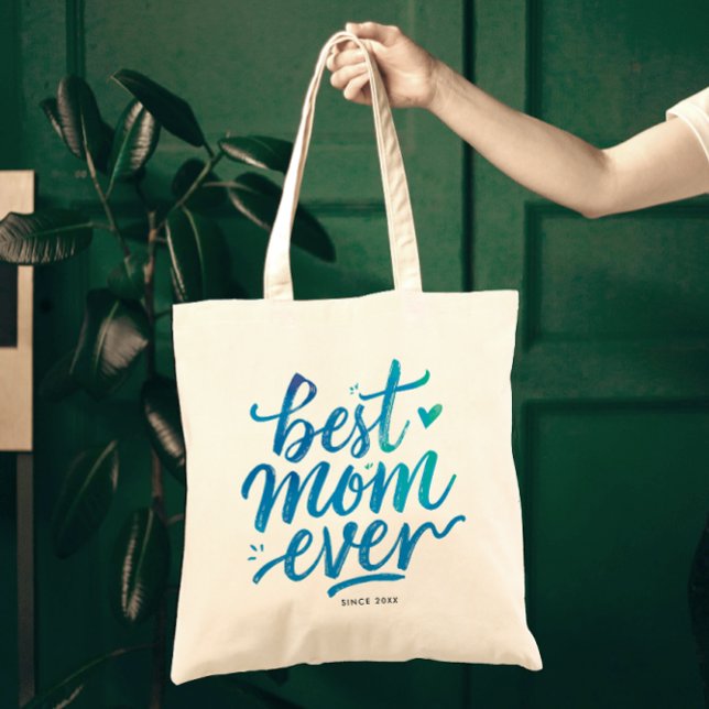 Bästa mamma någonsin Stilfull blå script-typografi Tygkasse (Skapare uppladdad)