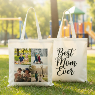 Bästa mamma någonsin Svart och vit 4 Fotosammanstä Tygkasse