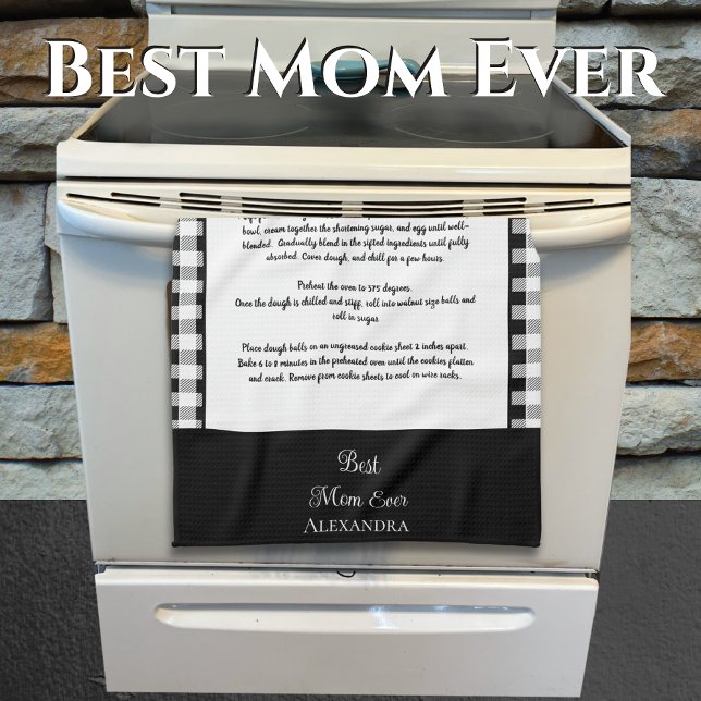 Bästa Mamma någonsin, svartvit buffel i monogram Kökshandduk (Skapare uppladdad)