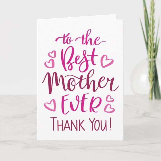 Bästa mamma någonsin Tack typografi i rosa Kort (Framsida)