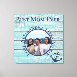 Bästa Mamma någonsin Teal Wood Nautical Navy Ancho Canvastryck