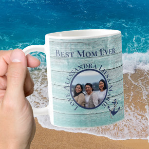 Bästa Mamma någonsin Teal Wood Nautical Navy Ancho Kaffemugg