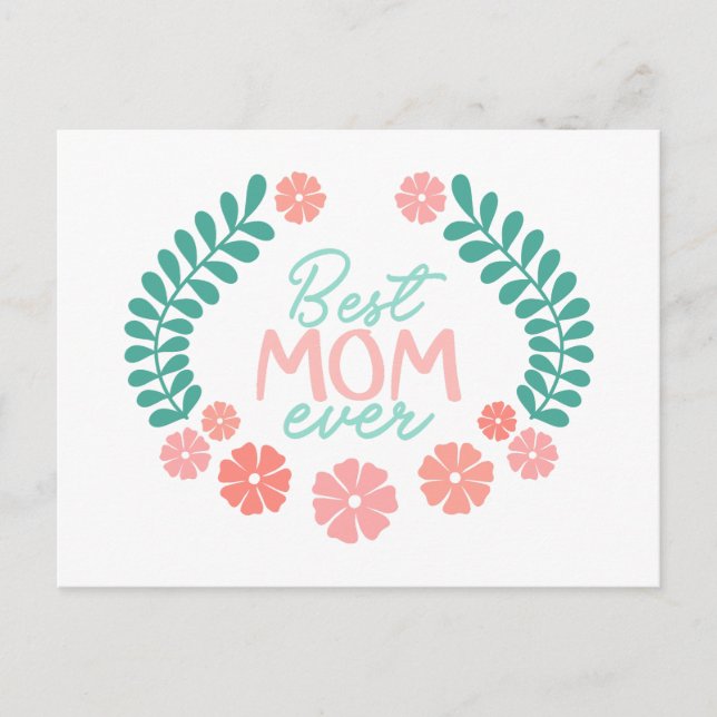 Bästa mamma någonsin text i blomster ram vykort (Framsida)