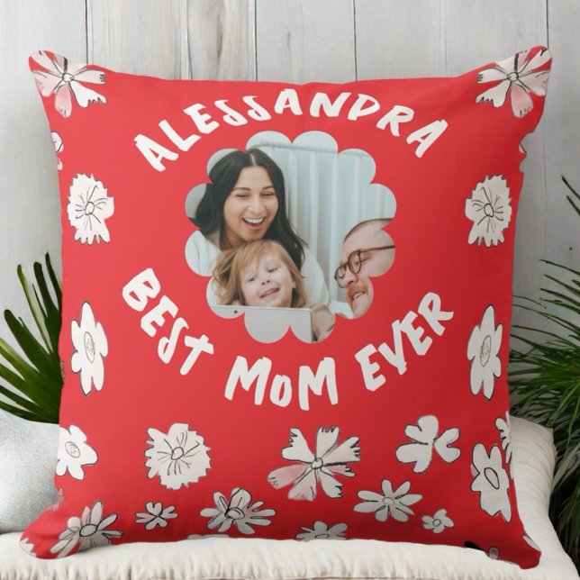 Bästa mamma någonsin tidigare, fotomonogram, röd b kudde (Skapare uppladdad)