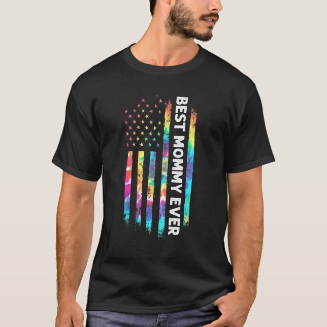 Bästa Mamma någonsin Tie Dye USA flagga Mor Fathe T Shirt (Framsida)
