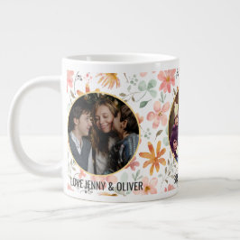 Bästa Mamma någonsin tre fotokollage-Blommigt Jumbo Mugg