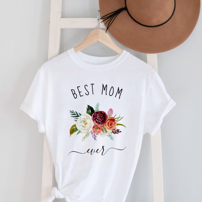 Bästa Mamma någonsin | Trendig Burgundy Boho Blomm T Shirt (Skapare uppladdad)